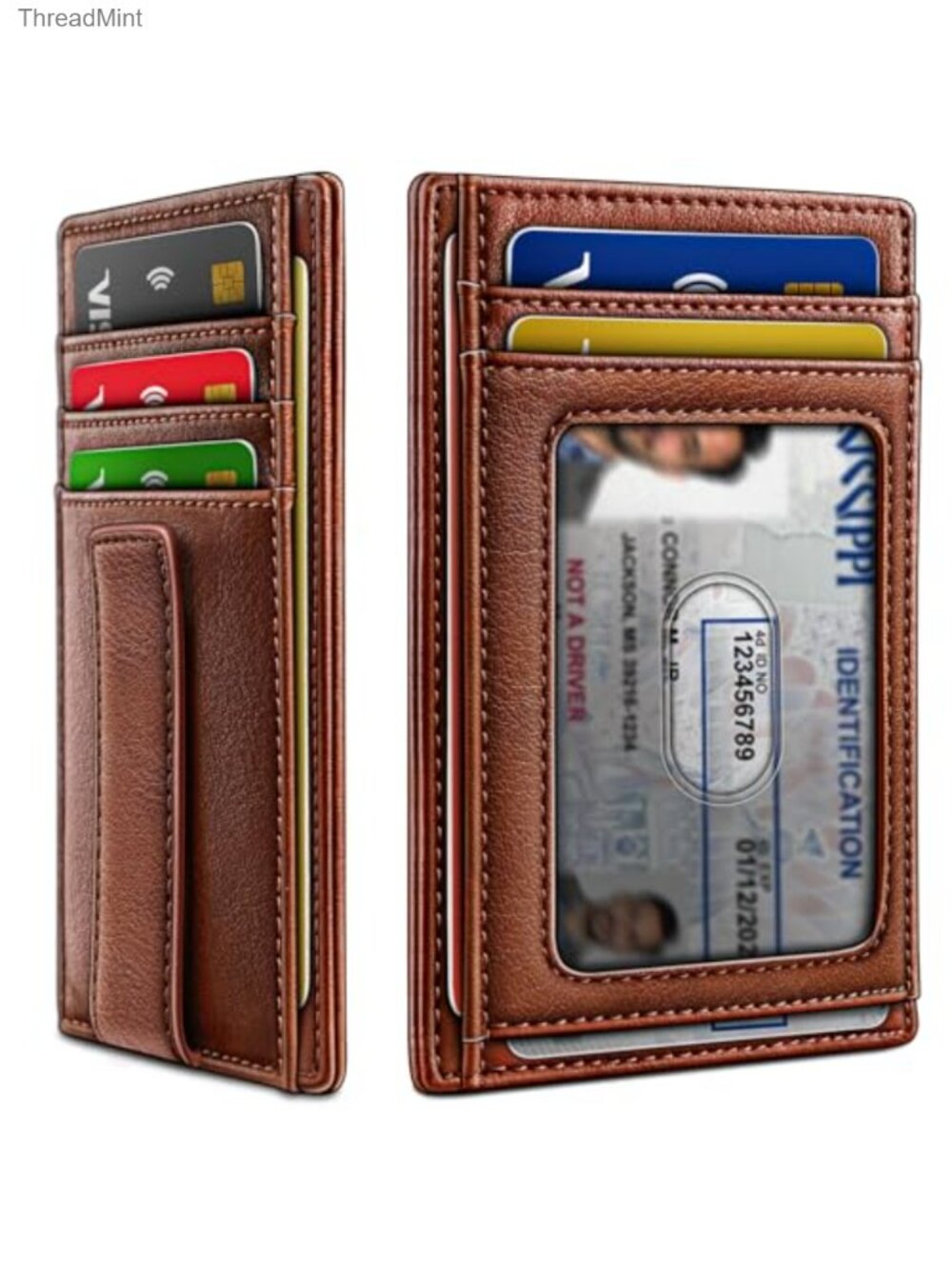 Slim Leather Bifold Wallet RFID Blocking Money Clip 7 Card Slots